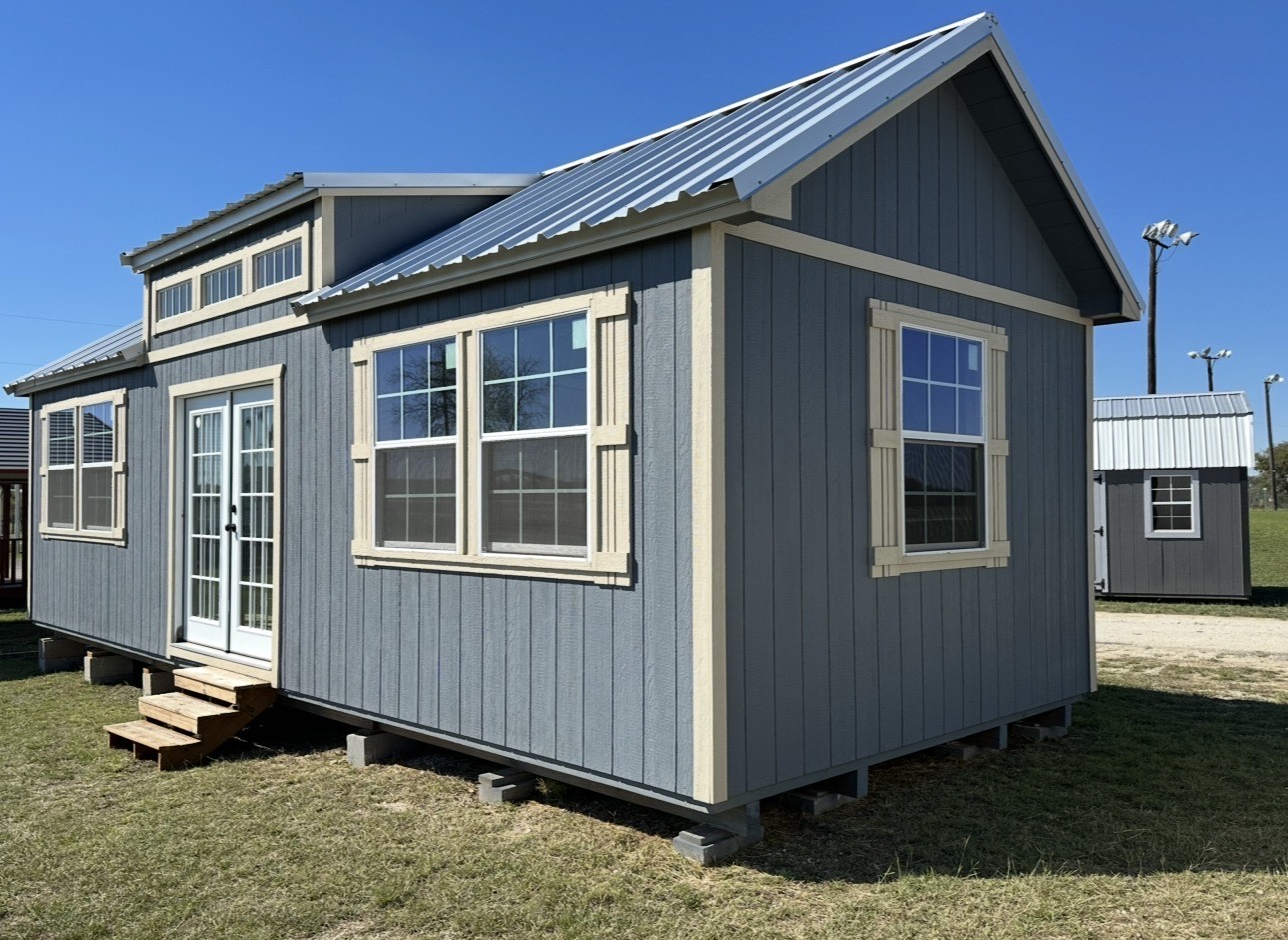 12 by 32 gray cabin shell in Hillsboro, Texas